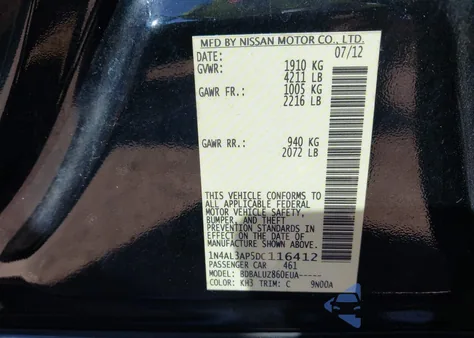 2013 Nissan Altima 2.5 Sv z USA, uszkodzony, nr VIN 1N4AL3AP5DC116412